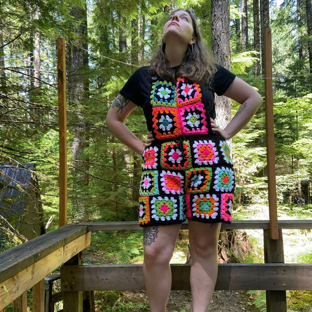Crochet Granny Square Overalls- Medium